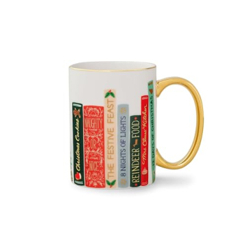 RIFLE PAPER CO. Festive Book Club Porcelain Mug for Festive Occasions and Gatherings with Holiday-Th...