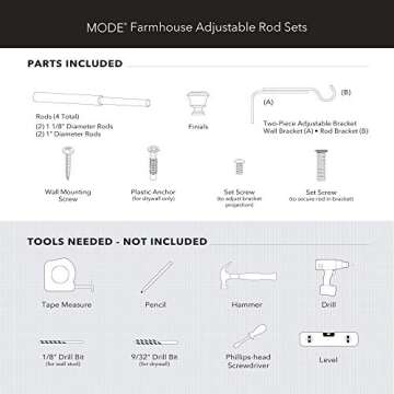 MODE Farmhouse Curtain Rod Set: Durable Adjustable Design
