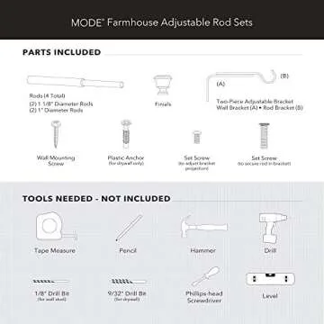 MODE Farmhouse Curtain Rod Set: Durable Adjustable Design