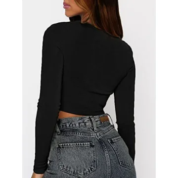 SOFIA'S CHOICE Women's V Neck Knot Front Crop Top in Black