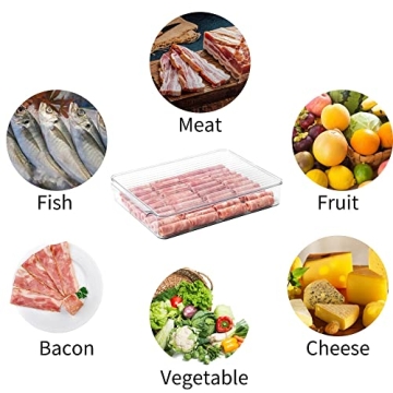 vacane 2 Pack Deli Meat Container for Fridge, Bacon Container with Lids for Refrigerator Fruit, Cold Cuts, Cheese Keeper Marinade Tray, Stackable Freezer Storage Containers