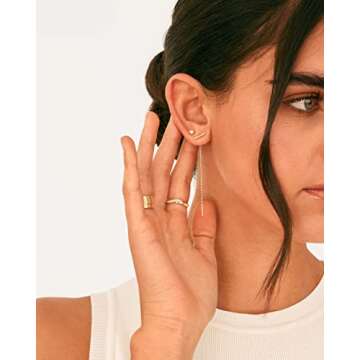 PAVOI 14K Gold Plated Sterling Silver Bar Threader Earrings for Women in Yellow Gold