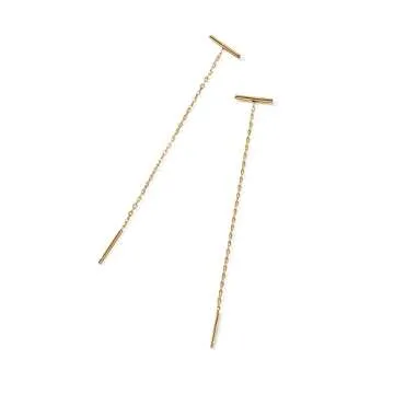 PAVOI 14K Gold Plated Sterling Silver Bar Threader Earrings for Women in Yellow Gold