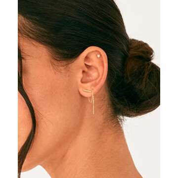 PAVOI 14K Gold Plated Sterling Silver Bar Threader Earrings for Women in Yellow Gold