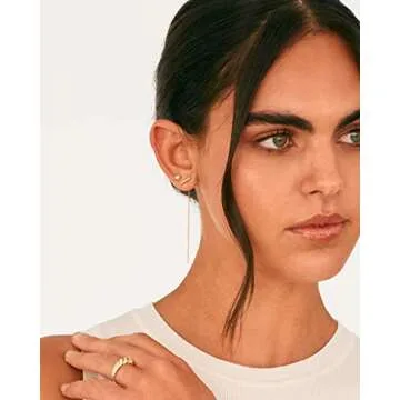 PAVOI 14K Gold Plated Sterling Silver Bar Threader Earrings for Women in Yellow Gold