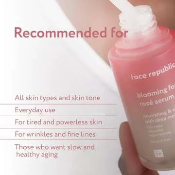 Face Republic Blooming Forever Rosé Serum 45ml 1.52 fl oz | Damask Rose, Bakuchiol | Revitalizing & Rejuvenating | Wrinkle Care | Firm and Elastic Skin | Vegan Korean Skincare