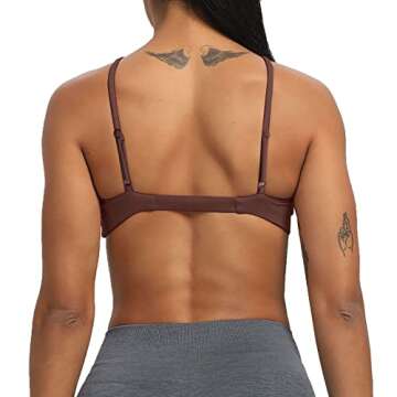 Aoxjox Women's Workout Sports Bras Fitness Adjusted Backless Padded Ariel Halter Bra Yoga Crop Tank Top (Dark Brown, Large)