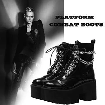 CYNLLIO Stylish Platform Block Heel Combat Boots