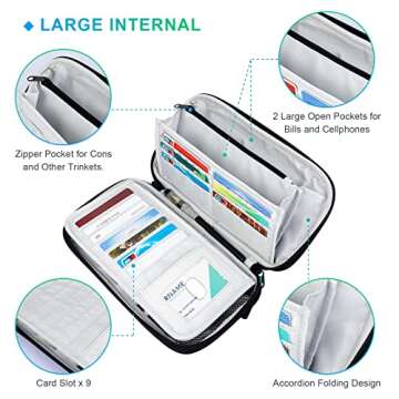 RFID Travel Passport Holder for Family, Large Waterproof Passport Wallet for Men Women,Travel Document Organizer with Zipper Pocket & Wrist Strap (Grey)