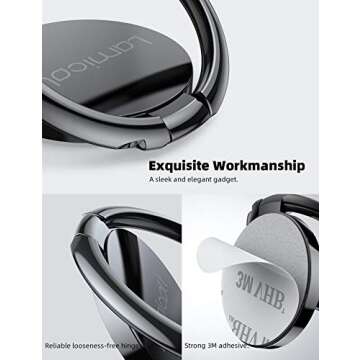 Lamicall Phone Ring Holder Finger Grip Stand - Cell Phone Kickstand, 360° Rotation Polished Metal Grip for Magnetic Car Mount, Compatible with iPhone 16/15/14/13/12/11 Pro Max, Smartphone Accessories