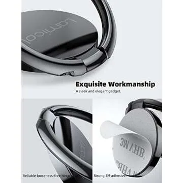 Lamicall Phone Ring Holder Finger Grip Stand - Cell Phone Kickstand, 360° Rotation Polished Metal Grip for Magnetic Car Mount, Compatible with iPhone 16/15/14/13/12/11 Pro Max, Smartphone Accessories