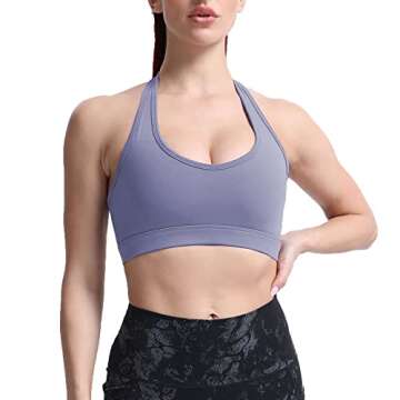 Aoxjox Women's Workout Sports Bras Fitness Backless Padded Halter Bra Yoga Crop Tank Top (Lazuli, Sm...