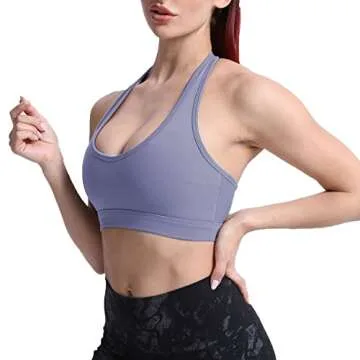 Aoxjox Women's Workout Sports Bras Fitness Backless Padded Halter Bra Yoga Crop Tank Top (Lazuli, Small)