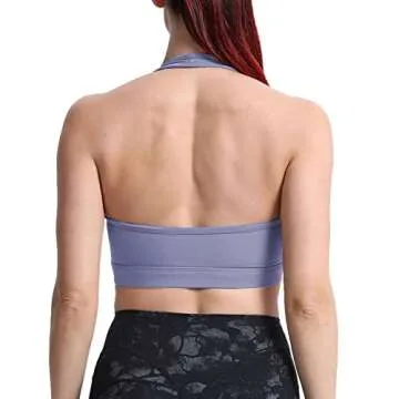 Aoxjox Women's Workout Sports Bras Fitness Backless Padded Halter Bra Yoga Crop Tank Top (Lazuli, Small)