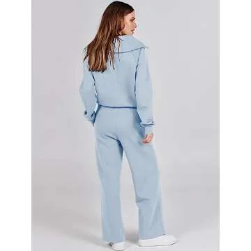 ANRABESS Women 2 Piece Outfits Sweatsuit Oversized Sweatshirt Sweatpants Tracksuit Sweat Lounge Matching Set 2025 Fall Trendy Sky Blue Small