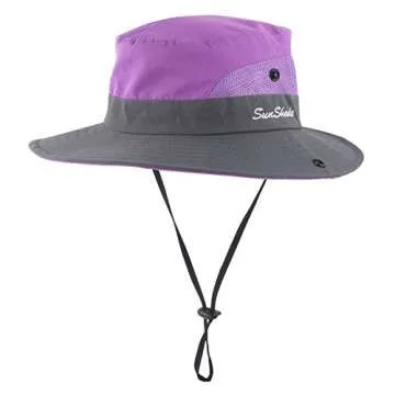 Muryobao Toddler Child Kids Girls Summer Sun Hat Wide Brim UV Protection Hats Floppy Bucket Cap for Beach Fishing Gardening Purple