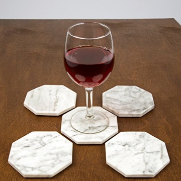 White Carrara Marble Coasters Set with Bamboo Holder