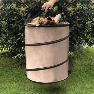 Collapsible Lawn and Leaf Bag, 10 Gallon Pop-Up Trash/Recycle Bin Leaf Waste Bag, Can Garden Waste Bag up Bucket Reusable Yard Leaf Bag Holder Hardshell Bottom with Drain Holes