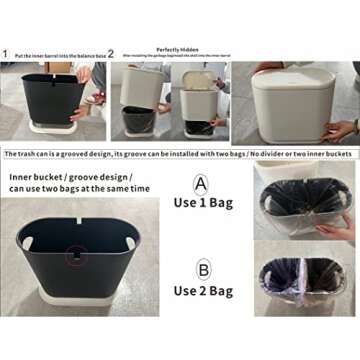 PENGKE Slim Plastic Trash Can 2.7 Gallon Garbage Can with Press Top Lid,White Modern Waste Basket for Bathroom,Living Room,Office and Kitchen