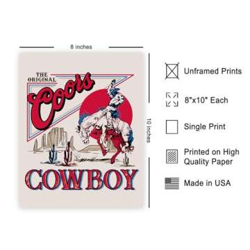 Poster Master Vintage Advertising Poster - Retro Western Print - Cowboy, Funky Wild West, Rodeo, Beer, Trendy, Aesthetic - 8x10 UNFRAMED Wall Art - Gift for Friend - Wall Decor for Kitchen, Bar, Pub