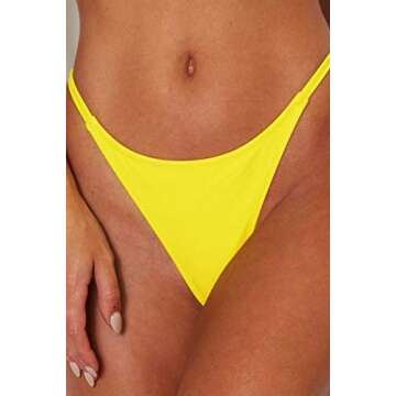 Haloon Bisting Womens Double Strap High Waist Thong Bikini Sets Trianlge Swimwear Yellow M