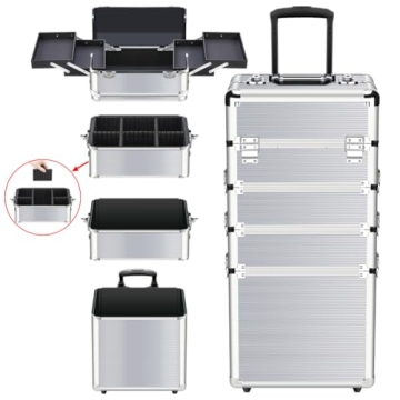 OUDMAY 4-in-1 Makeup Rolling Train Case for Professionals