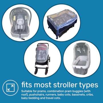 Enovoe Mosquito Net for Baby Stroller and Crib - Durable Mesh Bug Net Cover with Elastic Edge - Fits Strollers, Bassinets, Playards, and Mini Cribs - Travel Essential for Newborns - 63x64-Inch (White)