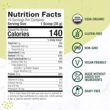 Purely Inspired Plant-Based Protein Powder for Men & Women, Creamy French Vanilla (16 Servings) - Vegan & Organic - 20g of Pea Protein Powder for Smoothies & Shakes - Dairy-Free, & Gluten-Free