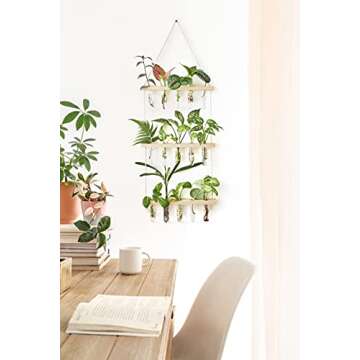 Mkono Plant Propagation Mini Test Tubes, 3 Tiered Wall Hanging Plant Terrarium with Wooden Stand Flo...