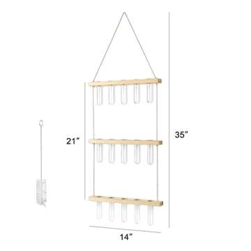 Mkono Plant Propagation Mini Test Tubes, 3 Tiered Wall Hanging Plant Terrarium with Wooden Stand Flower Vase Glass Planter for Hydroponic Plant Cutting Home Garden Office Decor Plant Lover Gift