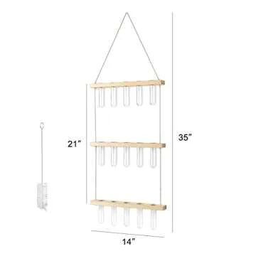 Mkono Plant Propagation Mini Test Tubes, 3 Tiered Wall Hanging Plant Terrarium with Wooden Stand Flower Vase Glass Planter for Hydroponic Plant Cutting Home Garden Office Decor Plant Lover Gift