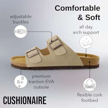 CUSHIONAIRE Men's Lane Cork Sandal with Buckle Straps