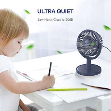 Mini Desk Fan, USB Powered Desktop Fan with 4 Speeds, Small but Powerful Strong Airflow Work Quiet, 310° Adjustment, Portable Personal Air Circulator Fan for Desktop Table Office Bedroom (Navy Blue)…