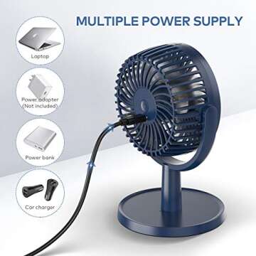 Mini Desk Fan, USB Powered Desktop Fan with 4 Speeds, Small but Powerful Strong Airflow Work Quiet, 310° Adjustment, Portable Personal Air Circulator Fan for Desktop Table Office Bedroom (Navy Blue)…