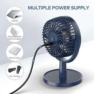 Mini Desk Fan, USB Powered Desktop Fan with 4 Speeds, Small but Powerful Strong Airflow Work Quiet, 310° Adjustment, Portable Personal Air Circulator Fan for Desktop Table Office Bedroom (Navy Blue)…