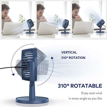 Mini Desk Fan, USB Powered Desktop Fan with 4 Speeds, Small but Powerful Strong Airflow Work Quiet, 310° Adjustment, Portable Personal Air Circulator Fan for Desktop Table Office Bedroom (Navy Blue)…