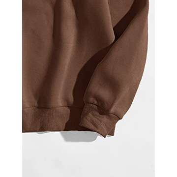 SheIn Women's Casual Long Sleeve Round Neck Slogan Graphic Pullover Sweatshirt Coffee Brown M