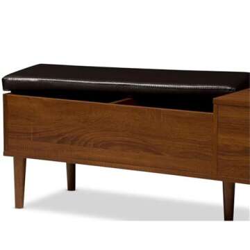 BAXTON STUDIO Merrick Mid-Century Retro Modern 1 Drawer and Wood Cushioned Bench Shoe Rack Cabinet Organizer, Dark Brown