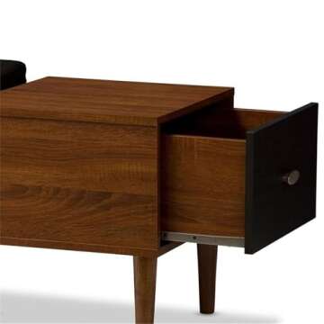 BAXTON STUDIO Merrick Mid-Century Retro Modern 1 Drawer and Wood Cushioned Bench Shoe Rack Cabinet Organizer, Dark Brown