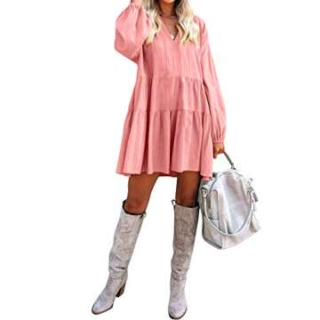 Stylish FANCYINN Long Sleeve Shift Tunic Dress with Pockets