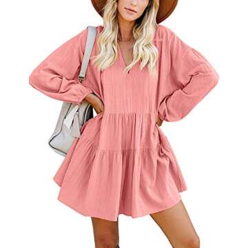 Stylish FANCYINN Long Sleeve Shift Tunic Dress with Pockets