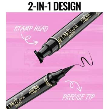 iMethod Eyeliner Stamp - 2 Pens Winged Eyeliner Stamp, for All Eye Shapes, Winged Eyeliner Stamp, Perfect Wing Cat Eye Liner, Waterproof & Smudge-proof, 10 mm