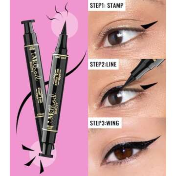 iMethod Eyeliner Stamp - 2 Pens Winged Eyeliner Stamp, for All Eye Shapes, Winged Eyeliner Stamp, Perfect Wing Cat Eye Liner, Waterproof & Smudge-proof, 10 mm