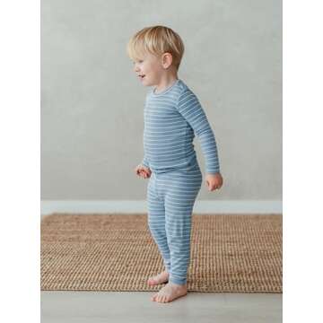 AVAUMA Stripe Pattern Newborn Baby Little Boys Girls Snug-Fit Pajamas Long sleeve Sets Pjs Kids Clothes (M/Dark Blue)