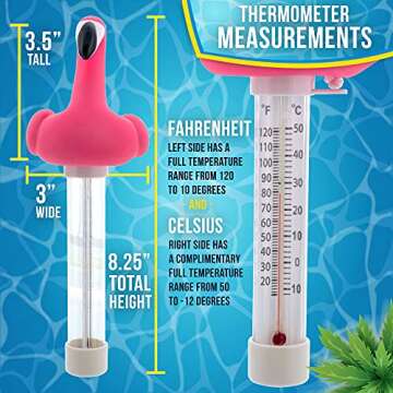 U.S. Pool Supply Floating Flamingo Thermometer - Easy to Read Temperature Display, Measures up to 120° Fahrenheit & 50° Celsius - Swimming Pools, Spas, Kids Pools, Cute Fun Pink Animal, Tether String