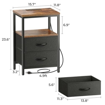 Huuger Nightstand with Charging Station for Modern Bedrooms