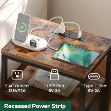 Huuger Nightstand with Charging Station for Modern Bedrooms