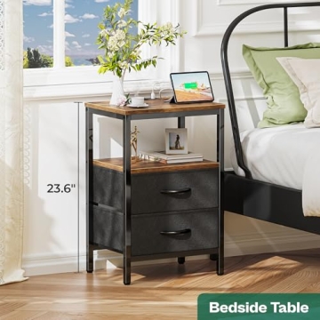 Huuger Nightstand with Charging Station for Modern Bedrooms