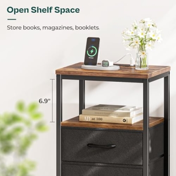 Huuger Nightstand with Charging Station for Modern Bedrooms