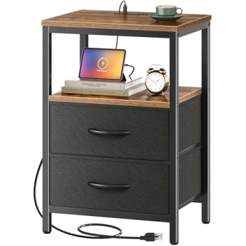 Huuger Nightstand with Charging Station for Modern Bedrooms